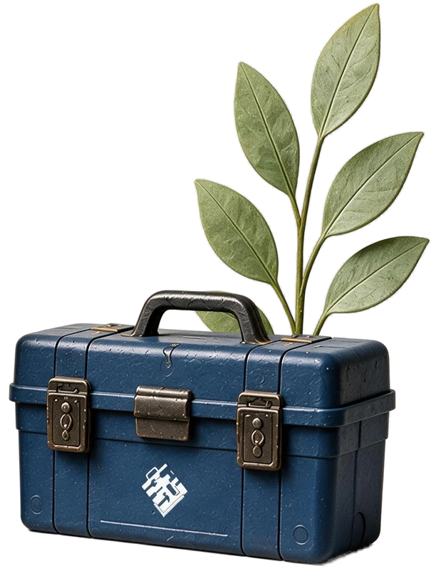 Blue metal toolbox with a green plant, Handyman Victor in Leipzig